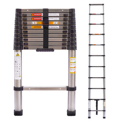 Telescoping Ladder 10.5ft/3.2m Stainless Steel Telescopic Extension Ladder Heavy Duty Collapsible Ladder Non-slip Angled Feet Securing Strap Delicate Design for Home Loft RV Ladder 330 lbs Capacity