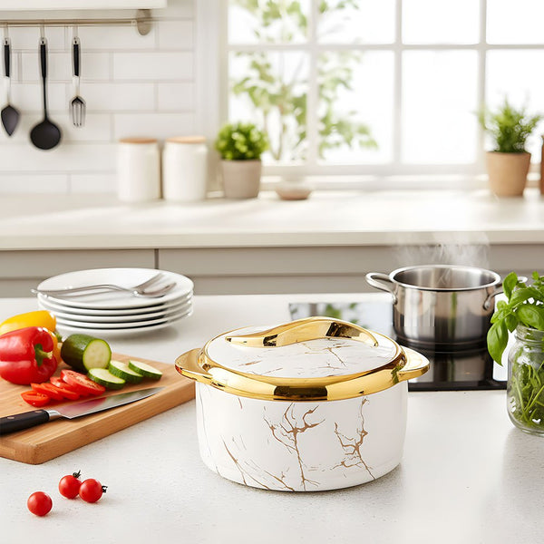 Kitchen Stainless Steel Food Storage Containers 3-Piece Set, Meal Prep Containers with Handles, Marble Pattern, Serving Bowl Set with Lid, White/Black