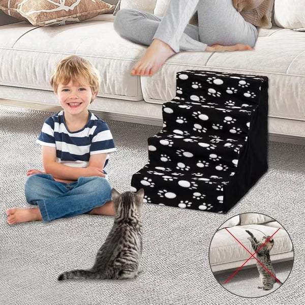 Dog Steps 3/4 Steps Pet Stair Step Pet Stairs Pet Ladder with Washable Non Slip Plush Cloth Cover for Dogs and Cats
