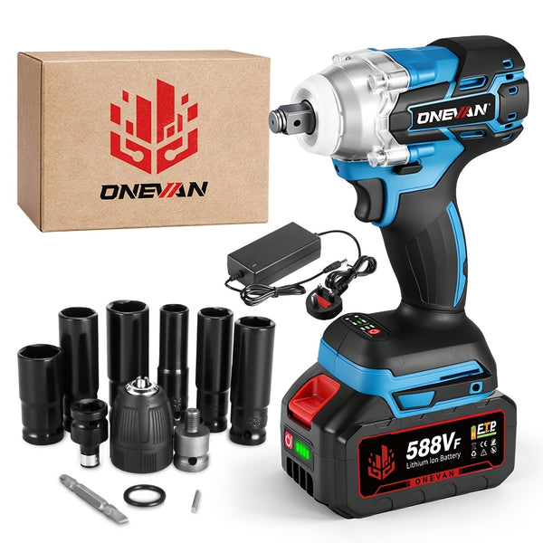Brushless Electric Wrench, 1/2 Inch Impact Wrench Set,, with LED Work Light, 2 Forward Speeds, 2 Reverse Speeds, for Home DIY/Electric Tools Home DIY/Electric Tools, Furniture Installation Scaffolding Electric Tools, ONEVAN