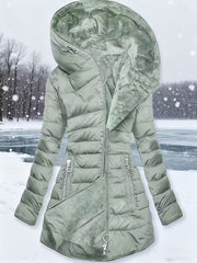 Women'S Winter Casual Mid-Length Fleece-Lined Hooded Jacket - Zippered Pockets, Machine Washable Winter Coat, Full Zip Closure, Regular Fit Sleeves, Fashionable Warm And Cold-Resistant, Comfortable Soft Fabric