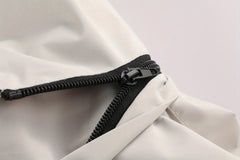 Multiple Pocket Design Men's Embroidery Long Sleeve Zip Up Drawstring Hooded Jacket, Men's Stand Collar Thin Jacket for Spring Outdoor