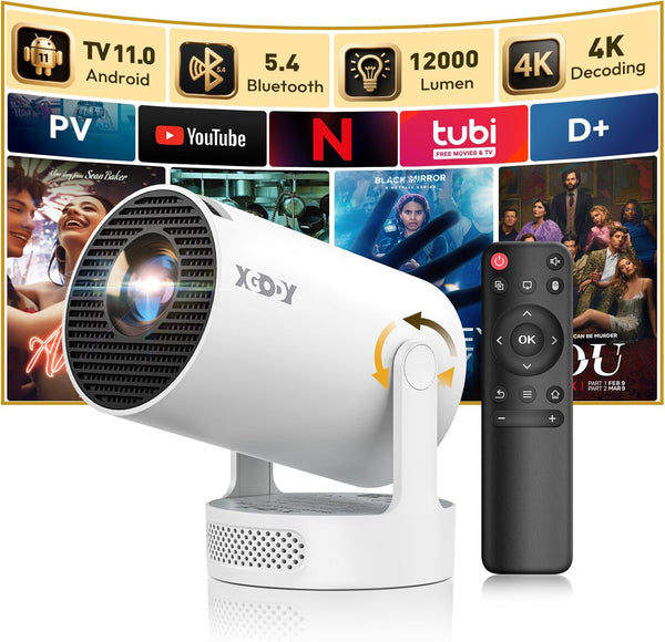 [2025 Upgraded & Android 11.0] Mini Projector Native 720P HD, Supports 4K 1080P, XGODY Gimbal 3 Portable Projector 12000 Lumen, Wifi 6, Bluetooth, Auto Keystone, Video Projector for Home Cinema