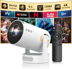 [2025 Upgraded & Android 11.0] Mini Projector Native 720P HD, Supports 4K 1080P, XGODY Gimbal 3 Portable Projector 12000 Lumen, Wifi 6, Bluetooth, Auto Keystone, Video Projector for Home Cinema