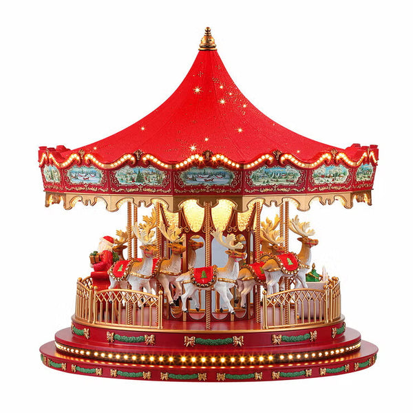 17 Inch Nostalgic Deluxe Glass Embellished Carousel in Red