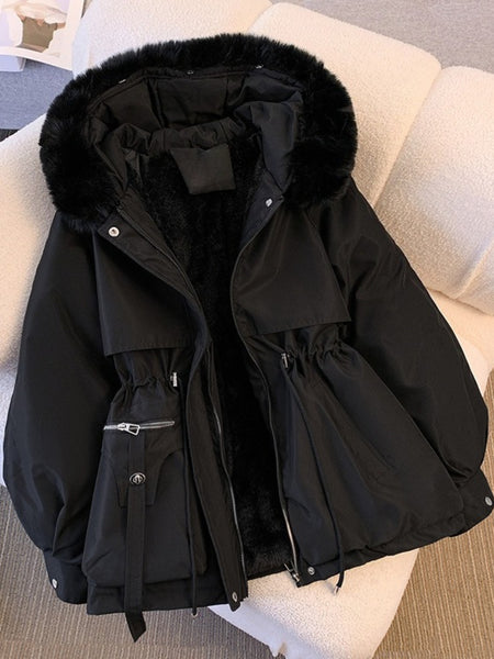 [Winter Coat Women] Women's Parka Autumn And Winter 2025 New Slim Parka, Fashionable And Versatile Plush One-piece Coat, Solid Color Daily Casual Style, Elegant Temperament Style, Comfortable And Warm to Wear, Halloween And Christmas Clothes Women