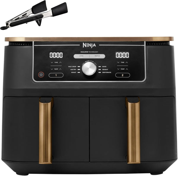 Ninja Foodi Dual Zone Digital Air Fryer, 2 Drawers, 7.6L, 6-In-1, Uses No Oil, Air Fry, Max Crisp, Roast, Bake, Reheat, Dehydrate, Cooks 4-6 Portions, Non-Stick, Dishwasher Safe Baskets, Black AF300UK