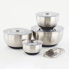 MIU Stainless Steel Mixing Bowls with Lids, 8 Piece Set, with 3 Grater Attachments
