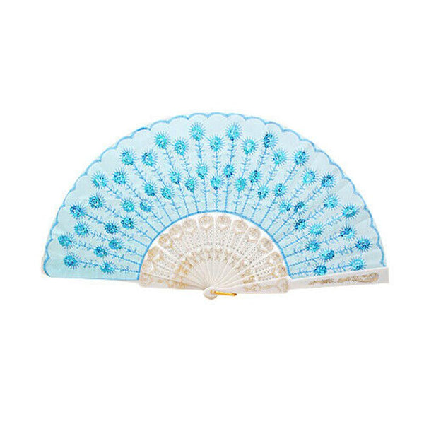 Spanish Lace Silk Folding Hand Held Dance Fan Flower Pattern for Party Wedding