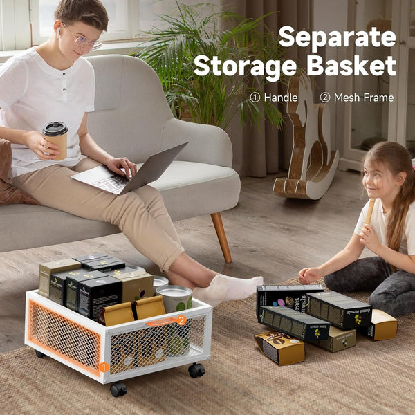 1pc Mini Fridge Stand with Storage, 50x50x42.3cm Mobile Refrigerator Stand with Lockable Wheels & Basket, Portable Cart for Kitchen Office - Perfect Home Upgrade