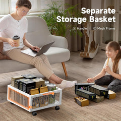 1pc Mini Fridge Stand with Storage, 50x50x42.3cm Mobile Refrigerator Stand with Lockable Wheels & Basket, Portable Cart for Kitchen Office - Perfect Home Upgrade