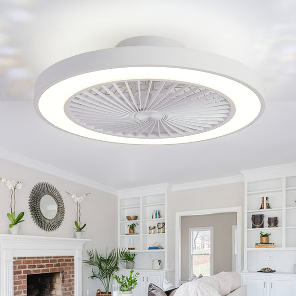 Modern Low Profile Ceiling Fan with 6 Speeds, Reversible Bladeless Ceiling Fans, Dimmable 3000-6500K LED Fan Lights, Smart Timing Ceiling Fan for Living Room, Bedroom, Office, Kitchen