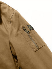 Men'S Fleece Lined Utility Jacket, Winter Outdoor Windproof Coat Warm Cold Weather Gear, Casual Athletic Trench Coat, Comfortable Fleece-Lined Thickened Jacket, Arm Sleeves with Zipper Pockets, Letter Print