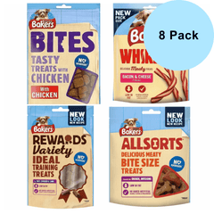 Bakers Dog Treats Bundle Assortment Different Flavours! - Chicken Bacon Beef and Lamb - No Rawhide - Low in Fat - Different Quantities