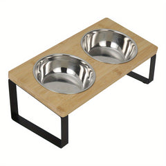Raised Cat Food Bowl Elevated Pet Feeder With 2 Stainless Steel Bowls, 15°Tilted Stand Indoor Cats Double Dishes Feeding Station, 33*16*12cm