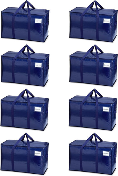 VENO 8 Pack Extra Large Moving Storage Bags with Zips, Heavy-Duty Organizer Tote, Moving Box Alternative, Packing Supply, Clothes Storage Bin, Tag Pocket for Label, Water-Resistant (Clear, 8 Pack)