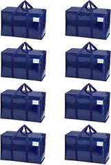 VENO 8 Pack Extra Large Moving Storage Bags with Zips, Heavy-Duty Organizer Tote, Moving Box Alternative, Packing Supply, Clothes Storage Bin, Tag Pocket for Label, Water-Resistant (Clear, 8 Pack)