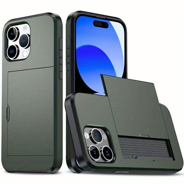 Case For iPhone 15 Pro Max 15 Plus 14 Pro 13 12 11 Pro Wallet Card Holder Slide Slot Slim Hard PC Heavy Duty Protective Covers