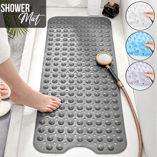 1pc Large Shower Mat – Non-Slip, Strong Suction Cups & Drain Holes, Quick-Dry, Machine Washable, Durable & Comfortable for Bathtub and Bathroom Floor Use