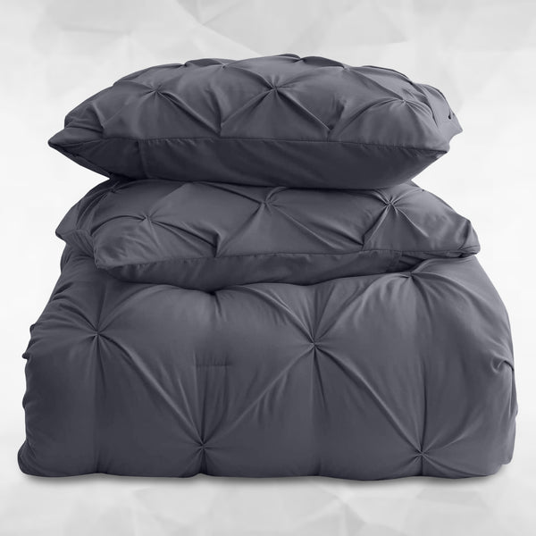 3pcs Pintuck Duvet Cover Set – Reversible Pinch Pleat Design with Pillowcases, Soft & Breathable Microfiber, Button Closure & Corner Ties, Machine Washable, Perfect for Bedroom or Guest Room – All Season