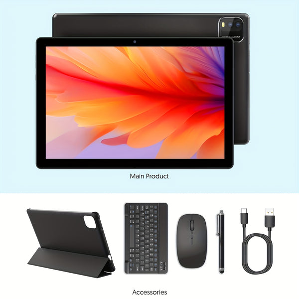 New 10.1-inch Android 15 Tablet With Multiple Options (tablet With Leather Case/tablet With Keyboard Set) 12 (3+9) GB RAM, 64GB ROM, Quad Core Processor, 2.0MP+8.0MP Camera, 6000mAh Battery, Suitable For Daily Use, Study And Office, Pad