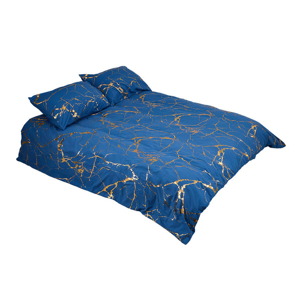 1set Blue Gilded Stone Pattern Printed Shimmering Bedding Set of Three Pieces, Equipped with 2 Pillowcases Suitable for All Seasons and 1 Soft and Comfortable Duvet Cover