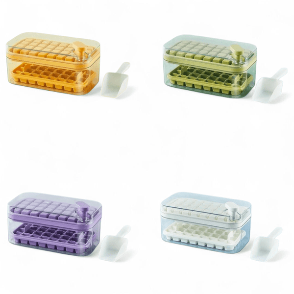 Ice Cube Tray with Lid and Bin, 56pcs Ice Cube Mold, 2 Trays & Ice Scoop, BPA