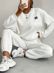 Drop-shoulder Round-neck Long-sleeve Sweatshirt with Patchwork, Y Long Pants Casual Set