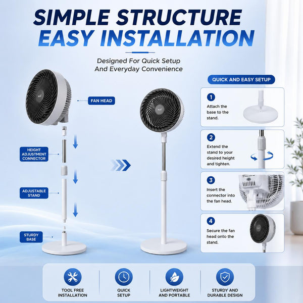 Air Circulation Fan Electric Fan Rechargeable Oscillating Fan 3-Gear Adjustment Stand Fan Household Air Circulation Fan