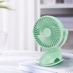 Mini USB Rechargeable Clip Fan, 4-Speed Quiet Fan, 360° Adjustable Fan, Green Portable Fan, Removable & Cleanable, Clip-On Design Fan, 19.5x13x13cm