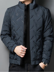 Lightweight Winter Stand Collar Jacket for Men, Quilted Thermal Business Casual Coat, Cold Weather Outerwear