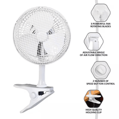 6 Inch Clip on Fan - 2 in 1 design with 2 Speeds,with Strong Airflow | Mini Plug in Silent Desk Fan, Ideal fan for Bed& Desktop