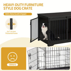Dog Crate Furniture, 100.08cm Double Door Dog Crate with Barn Door, Dog Kennel Indoor, End Side Table Wooden Dog Crate for Small Medium Large Dog, Anti-Chew Anti-Escape, Greige, White