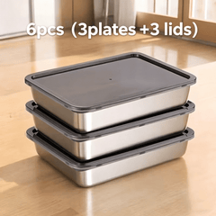 6pcs （3plates +3 lids）lidsStainless Steel Food Storage Containers Leak-Proof Stackable Space-Saving Airtight Lid for Freshness Ideal for Meal Prep Fruits Meats Veggies Leftovers Fridge Freezer Pantry Easy Clean Reusable Containers Ideal for Home Commercia