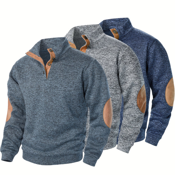 Men'S Long-Sleeve Casual Knit Shirt with a Stand Collar for Autumn And Winter, Suitable for Golf And Camping, Sold in a Set of Three