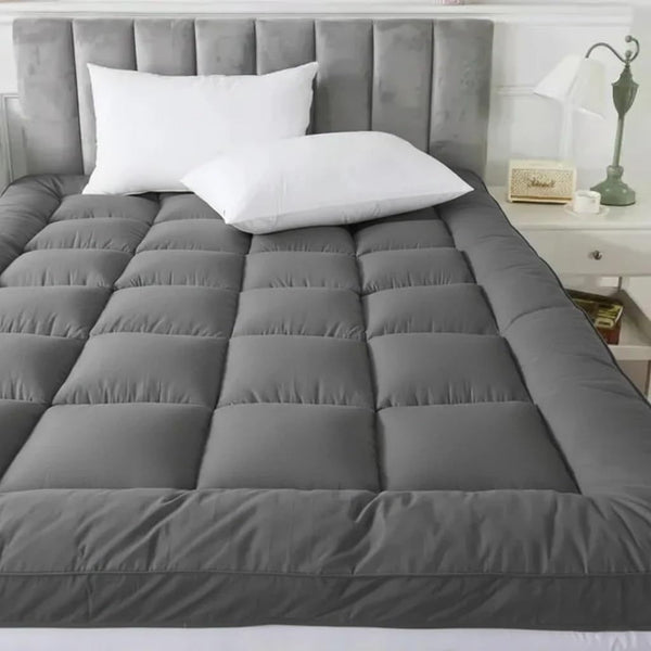 ELAFY Grey 10cm High Loft Mattress Topper | Hotel Quality, Super Soft & Brushed Microfiber Top with Hollowfiber Filling | Elasticized Corner Straps fits up to 40 CM