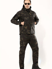 Men'S Soft Shell Winter Two-Piece Set with Multi-Pocket Fleece Jacket And Pants