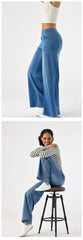 ' High Waisted Wide Jeans - Stretchy Pants with Multiple Pockets, -Washed - Casual Trousers for Jeanswear & Layering (Wide-Waisted Fit)