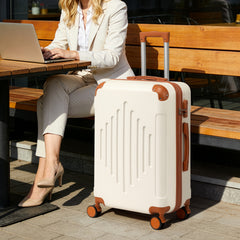 4/5pcs Hard Shell Luggage Set, Expandable & Lightweight Hardside Suitcase With 360° Spinner Wheels (12, 16, 20, 24, 28 Inch) - Stylish White Paired With Brown Luggage