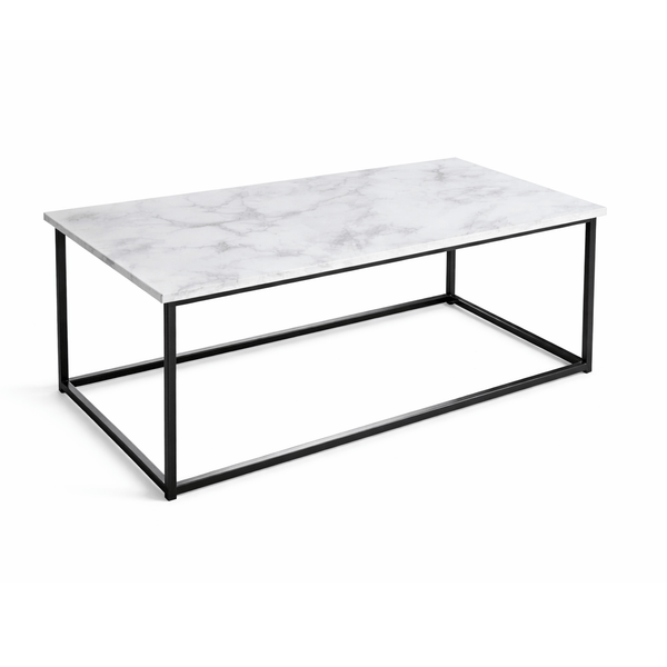 Coffee Table Marble Effect Top Rectangle Centre Table Metal Frame for Living Room