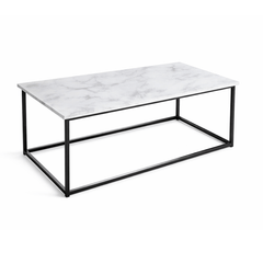 Coffee Table Marble Effect Top Rectangle Centre Table Metal Frame for Living Room
