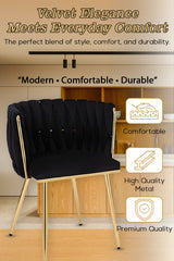 Set of 2 x Luxury Velvet/Metal Upholstered Seat Woven Dining Kitchen Home Restaurant Bar Pub Stool Chair (Cream/Gold)