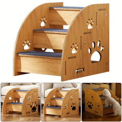 Sturdy Wooden Pet Stairs with Soft Steps - Non-Slip Dog ladder, Portable pet staircase with, for Small, Medium, Large Dogs - Ideal for Beds, Couches, Crate - Easy to Clean & Space-Saving Design for Home or Travel