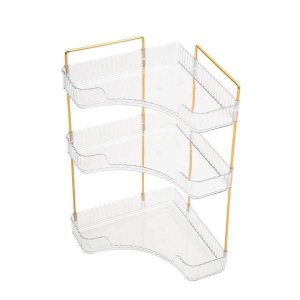 Transparent Triangular Storage Rack Golden Multi-layer, Cosmetic Layered Organizer Design, Suitable for Vanity Bedroom Bathroom, Corner Space Utilization Storage Skincare Products