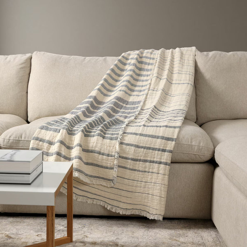 Life Comfort Reversible 100% Cotton Gauze Throw in Blue, 127 X 162 Cm