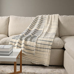 Life Comfort Reversible 100% Cotton Gauze Throw in Blue, 127 X 162 Cm