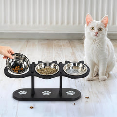 Indoor Raised Feeding Bowl Set for Cats and Dogs Pet Feeding Station with 3 Bowls and Tilted Design for Comfortable Eating Experience 32x13x15cm