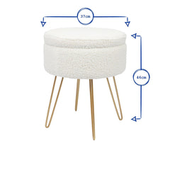 Round Boucle Storage Footstool - Cream H46 x D37cm Living Room Dressing Table Footstool Ottoman Pouffe Chair Seat