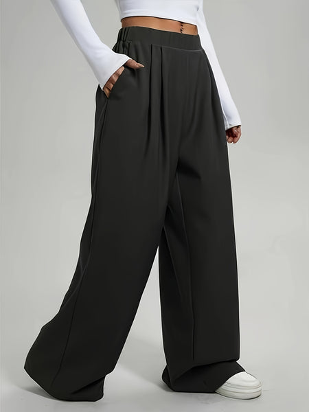Elegant Set of Two Solid Color Casual Wide-Leg Pants