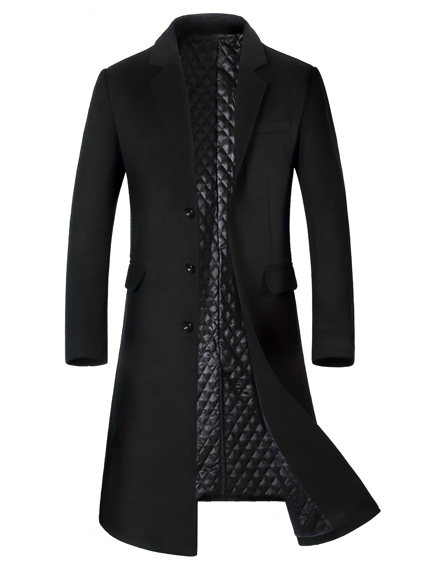 New Autumn/Winter Tweed Overcoat for Men, Long Length, Painted Finish, Warm and Thickened Tweed Outerwear, Men's Casual Wool Blend Jacket Trench Coat